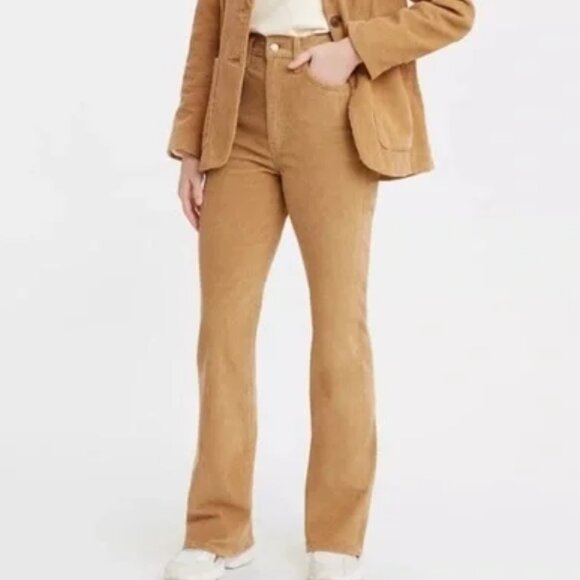 Levi Ribcage Boot Corduroy Pants Jeans Women's 27 Camel Tan Stretch High Rise - Picture 1 of 13